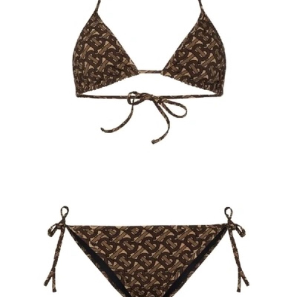 BURBERRY Monogram-print Triangle Bikini Set In Brown